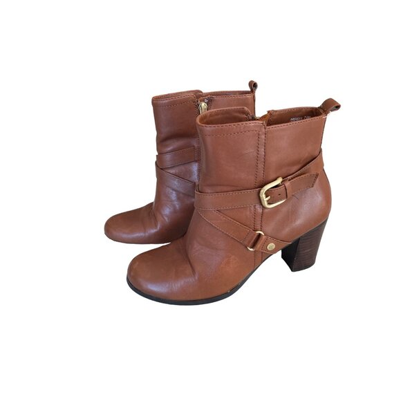 Jones New York Women's Brown Leather Strappy Ankle Booties Block Heel Size 7.5 - Picture 2 of 10